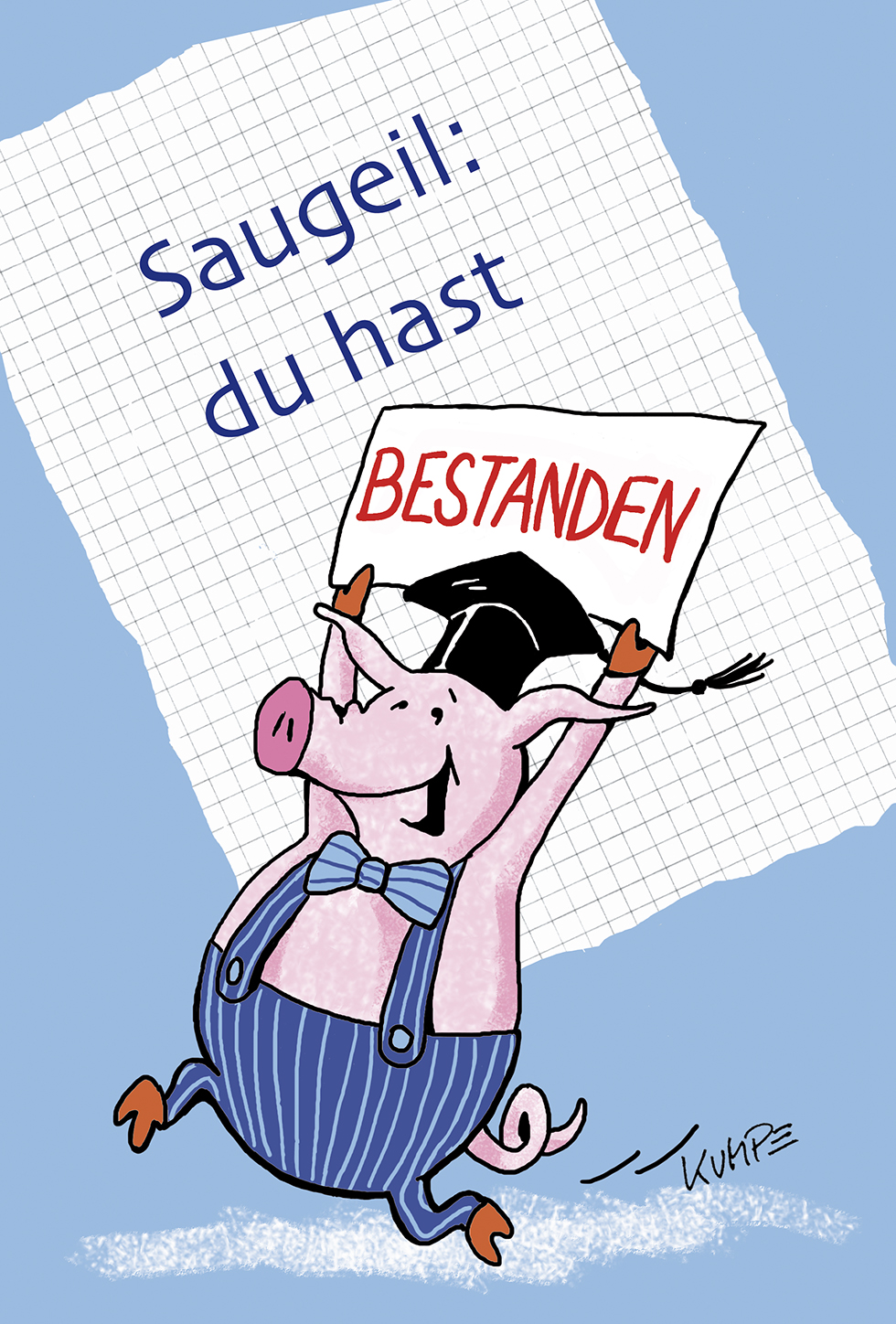 Schweinepruefung Cartoonkarte